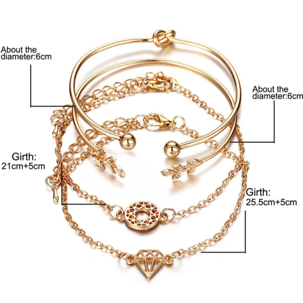 Boho Gold Charm Knot Chain Bangle Bracelet Set - Picture 2 of 2
